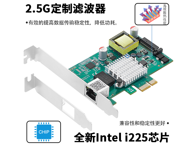 PCIe转单口2.5G POE图像采集卡,IO-PCE225PL-GLAN 自动极性校正