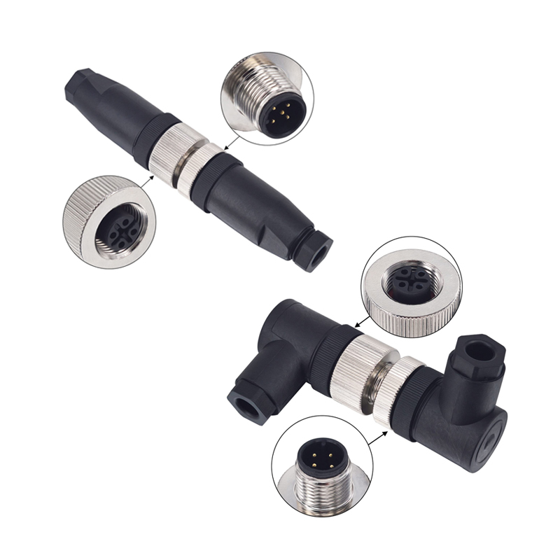 m8插头传感器接头公母圆形连接器3芯4芯电线母接头针孔螺丝压接式 尼龙PA壳体