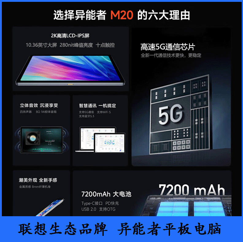 异能者云平板M20 高速通信芯片 支持SIM卡槽 太空灰 TYPE-C