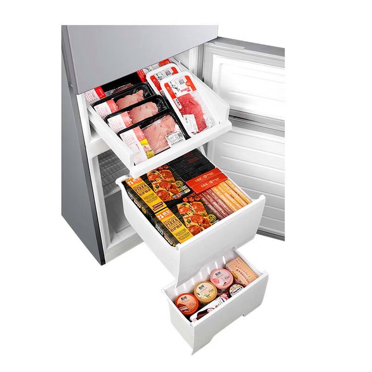 美的 冰箱三门分区储存 冷冻冷藏箱家用厨房节能家电 银色