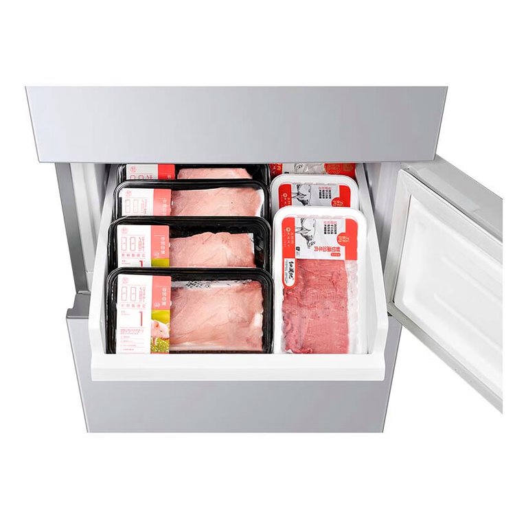 美的 冰箱三门分区储存 冷冻冷藏箱家用厨房节能家电 银色