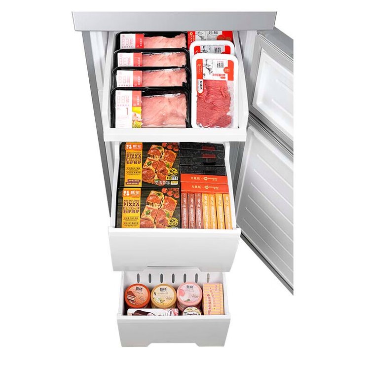 美的 冰箱三门分区储存 冷冻冷藏箱家用厨房节能家电 银色
