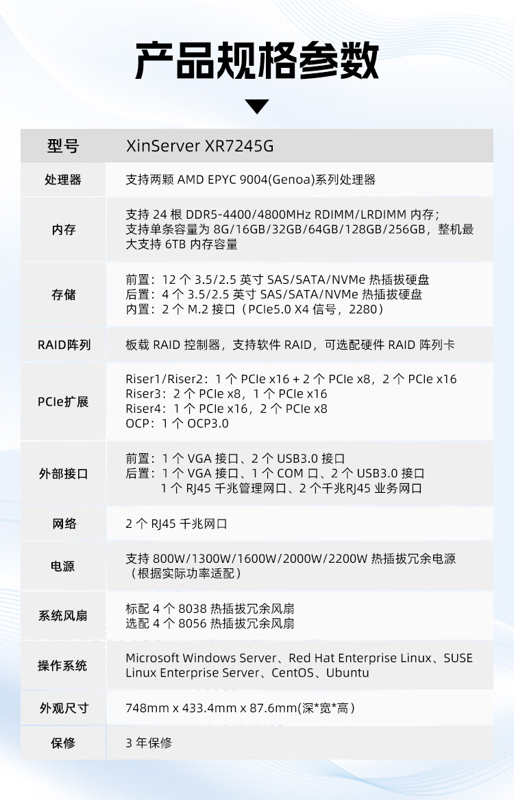 芯变XinServer XR7245G 2U双路机架式服务器 AMD霄龙128核云计算主机 服务器