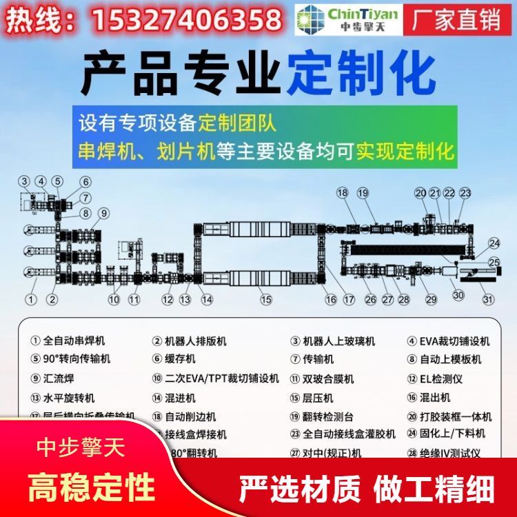 光伏组件自动生产线设备 不同规格光伏电池板封装线安装 可定制