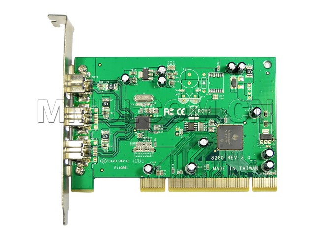 3口PCI 1394视频采集卡，3个1394B口，TI8280芯片，IO-PIO8280-3B 乐扩