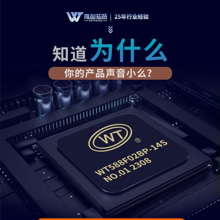 唯创知音WT588F02BP语音芯片 3W大功率报警器喇叭用 可开发定制